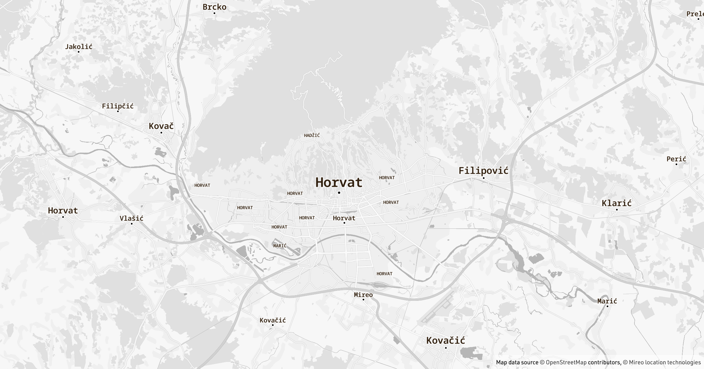 Croatian cities mapped by the most common surnames